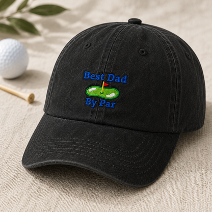 Best Dad By Par Washed Cap, Golf Green Embroidered Father's Day Hat - Washed Cap - lifestyle view 2