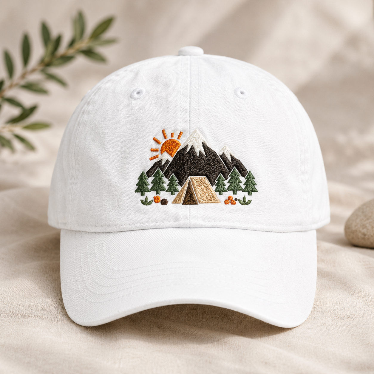 Mountain Camping Embroidered Washed Cap, Outdoor Adventure Hat - Washed Cap - lifestyle view 2