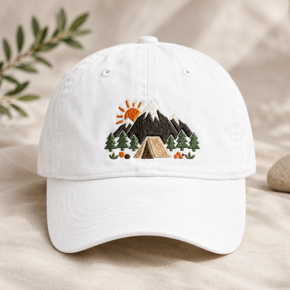 Mountain Camping Embroidered Washed Cap, Outdoor Adventure Hat - Washed Cap - lifestyle view 2