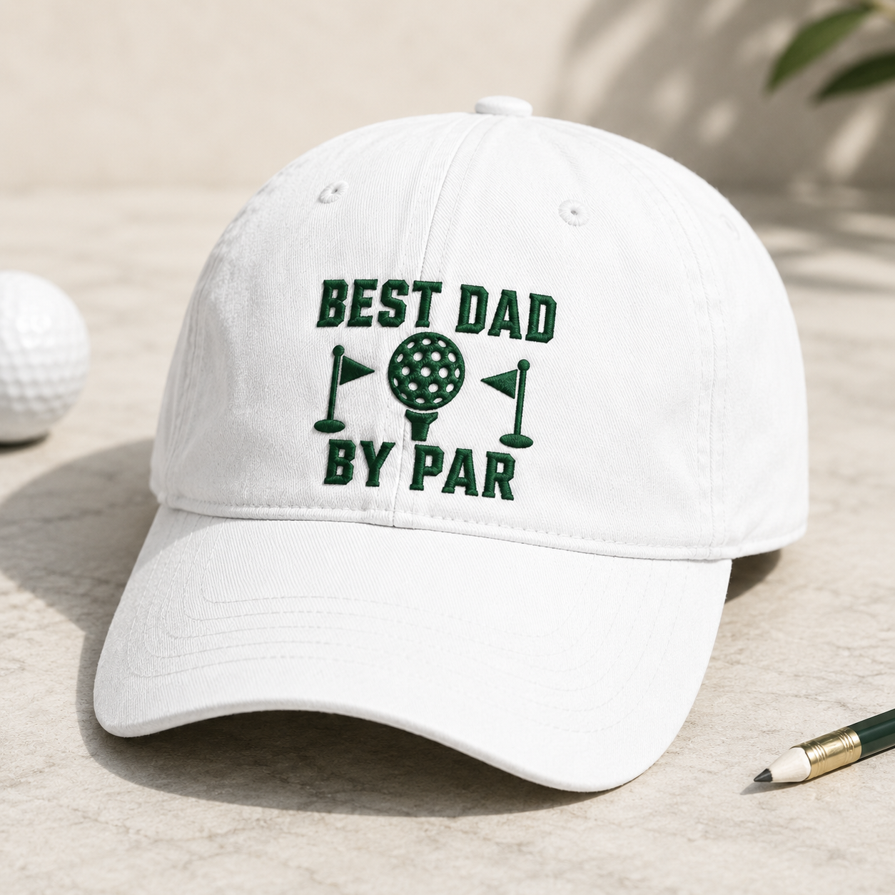 Dad By Par Golf Washed Cap, Embroidered Best Dad By Par Father's Day Hat - Washed Cap - detail view