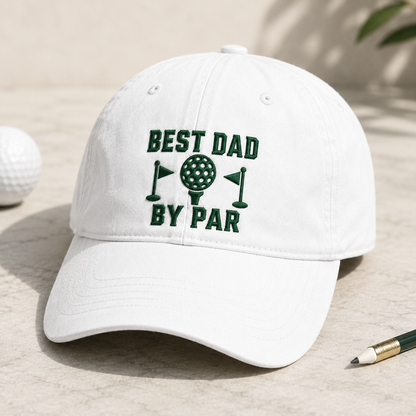 Dad By Par Golf Washed Cap, Embroidered Best Dad By Par Father's Day Hat - Washed Cap - detail view