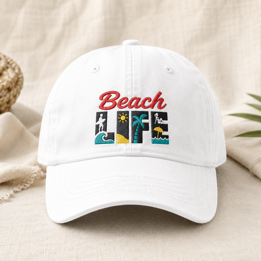 Beach Life Washed Cap, Embroidered Beach Vacation Hat - Washed Cap - lifestyle view 2