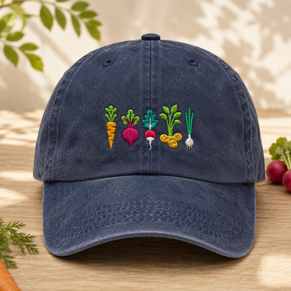 Root Vegetable Washed Cap, Embroidered Gardening Hat for Veggie Growers - Washed Cap - front view
