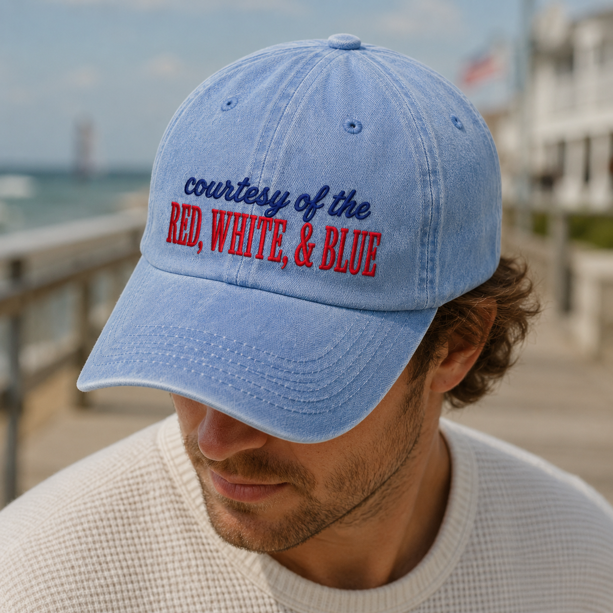 Courtesy Red White Blue Washed Cap, Patriotic USA Baseball Hat - washed cap - lifestyle view 7