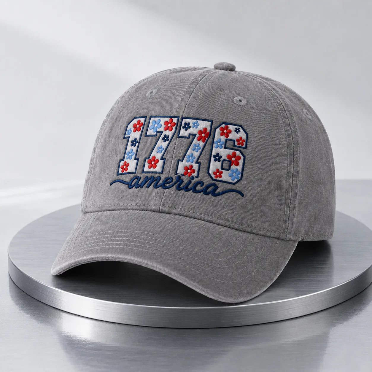 1776 America Floral Embroidered Washed Cap - washed cap - alternate angle