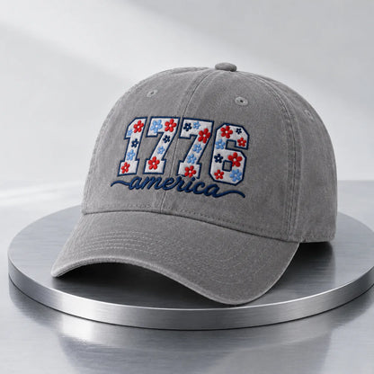 1776 America Floral Embroidered Washed Cap - washed cap - alternate angle