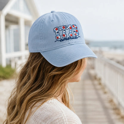 1776 America Floral Embroidered Washed Cap - washed cap - back view