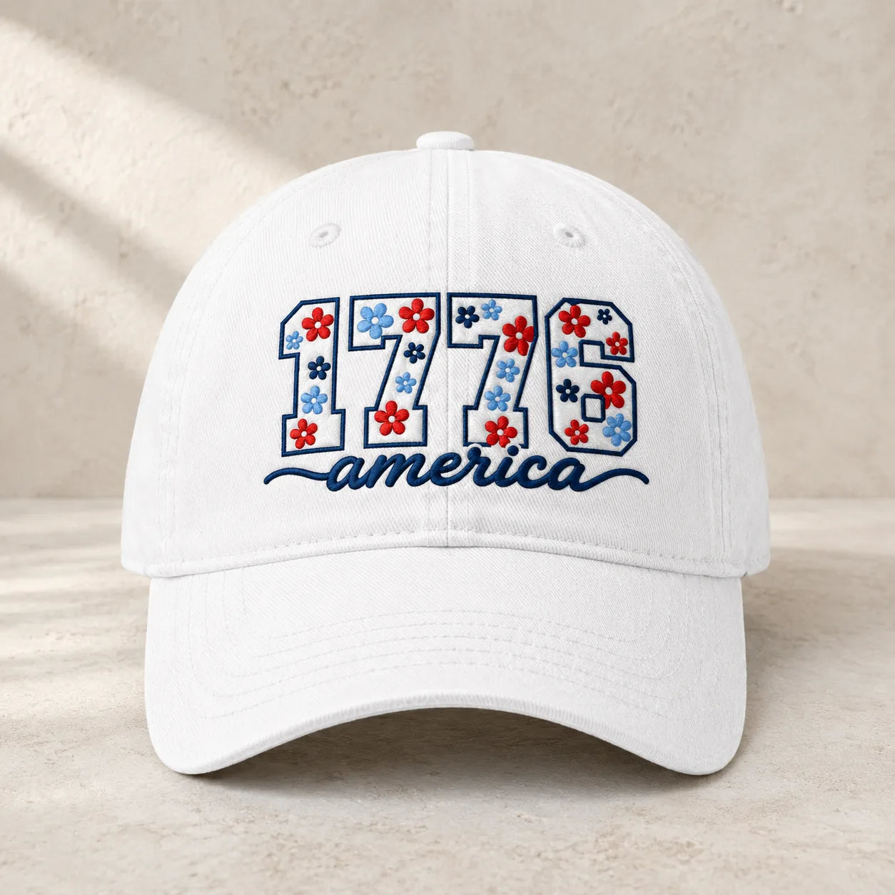 1776 America Floral Embroidered Washed Cap - washed cap - front view