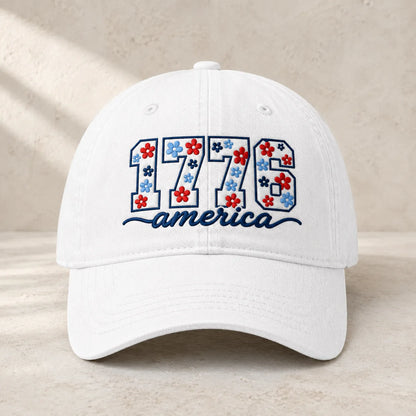 1776 America Floral Embroidered Washed Cap - washed cap - front view