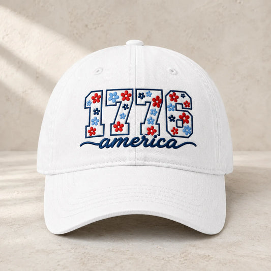 1776 America Floral Embroidered Washed Cap - washed cap - front view