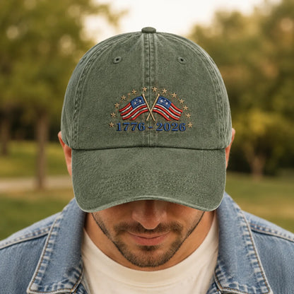 1776-2026 American Flag Washed Cap - washed cap - close up