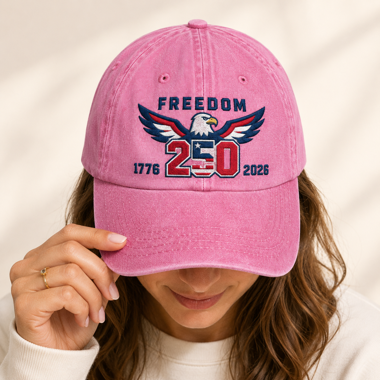 Freedom 250 Washed Cap, Patriotic Eagle 1776 2026 America Hat - washed cap - lifestyle view 9