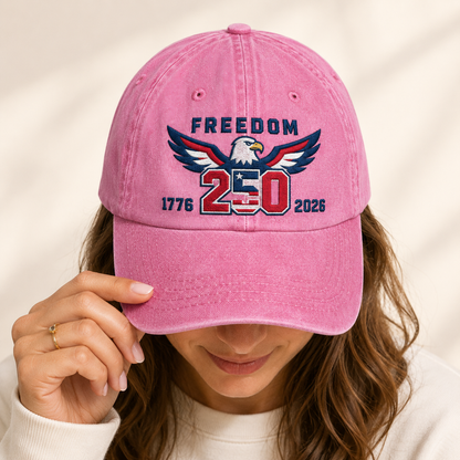 Freedom 250 Washed Cap, Patriotic Eagle 1776 2026 America Hat - washed cap - lifestyle view 9