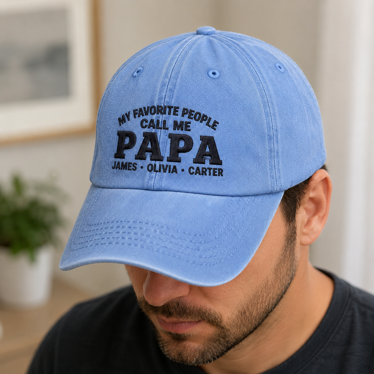 My Favorite People Call Me Papa Washed Cap, Personalized Grandpa Hat with Grandkids Names - Washed Cap - detail view