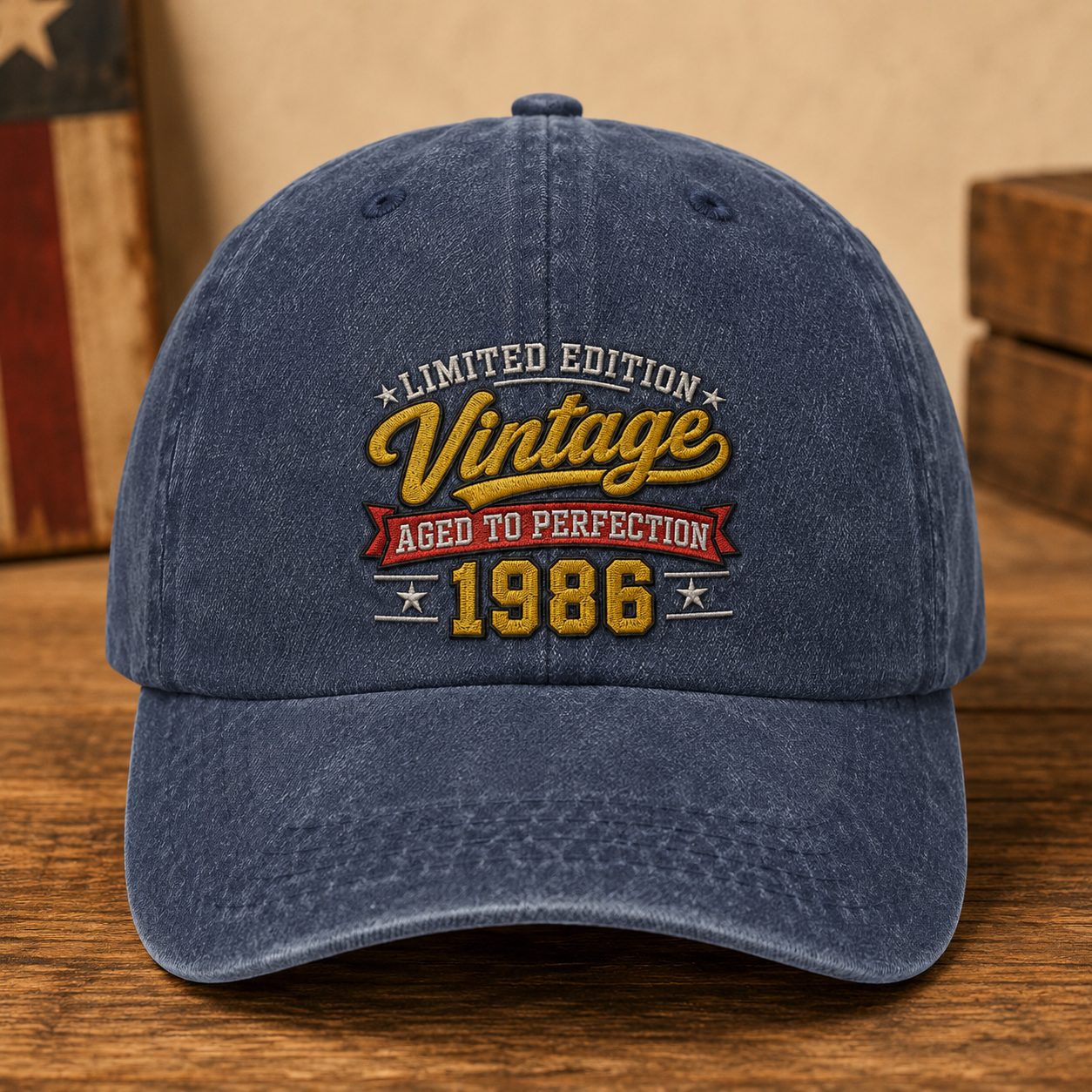 Vintage 1986 Aged to Perfection Washed Cap, Limited Edition Retro Year Hat - Washed Cap - front view