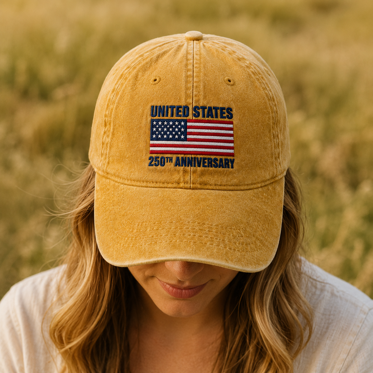 United States 250th Anniversary Washed Cap, Patriotic Flag Hat for America 250 Celebration - washed cap - lifestyle view 5