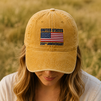 United States 250th Anniversary Washed Cap, Patriotic Flag Hat for America 250 Celebration - washed cap - lifestyle view 5