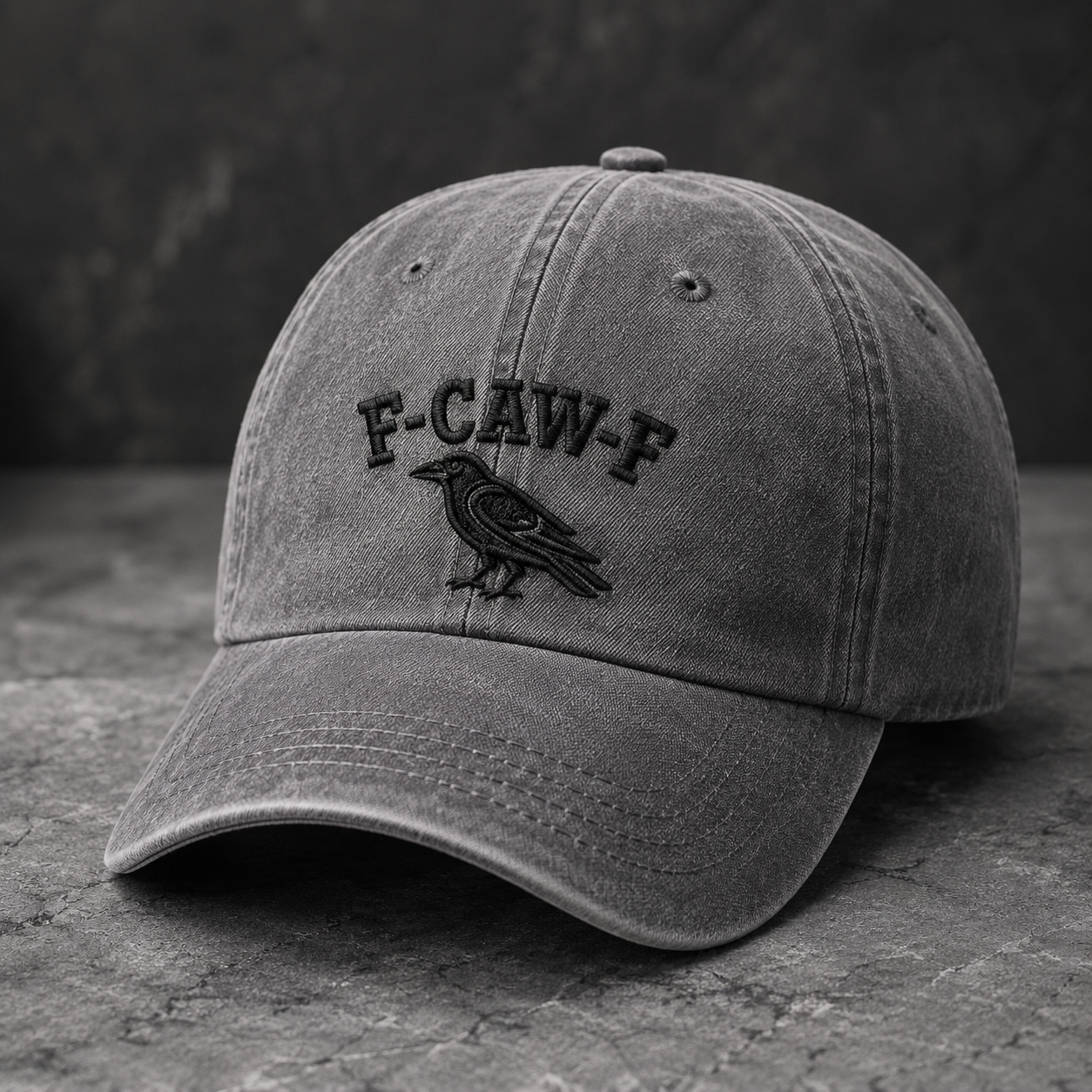 F-Caw-F Crow Washed Cap, Sarcastic Raven Bird Hat - Washed Cap - detail view