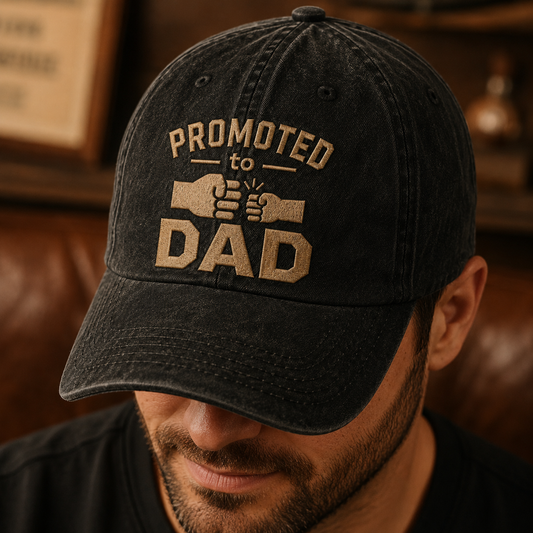 Promoted to Dad Washed Cap, New Father Baseball Hat Gift - Washed Cap - lifestyle view 3