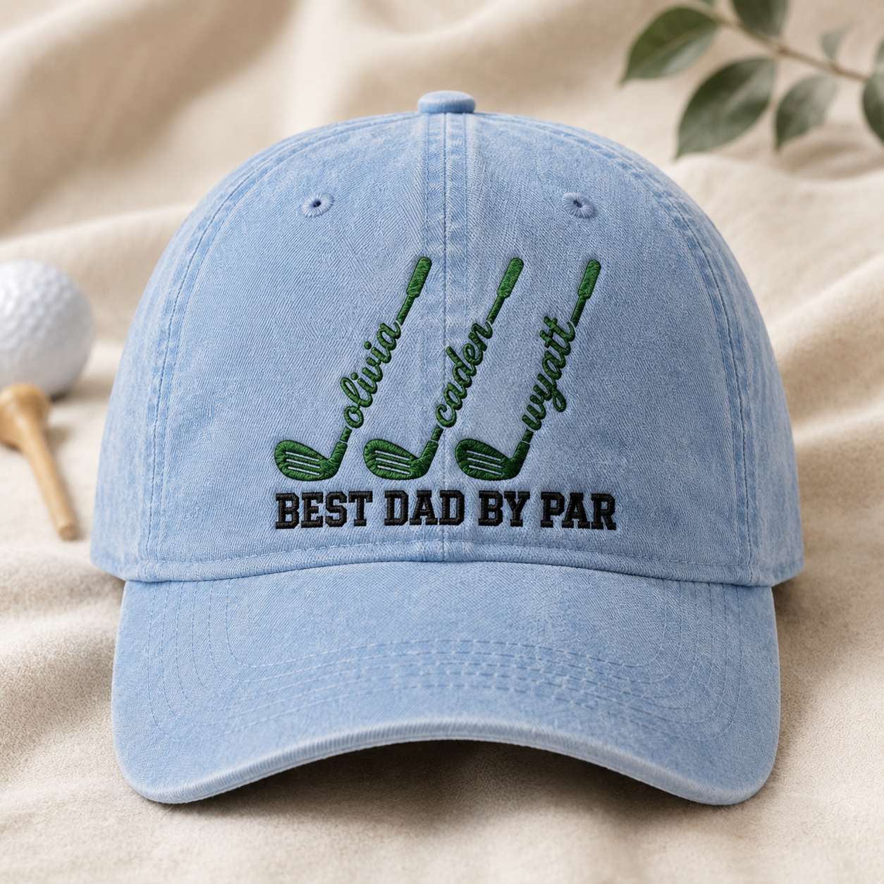 Best Dad By Par Golf Cap Personalized Kids Names Hat - Washed Cap - lifestyle view 2
