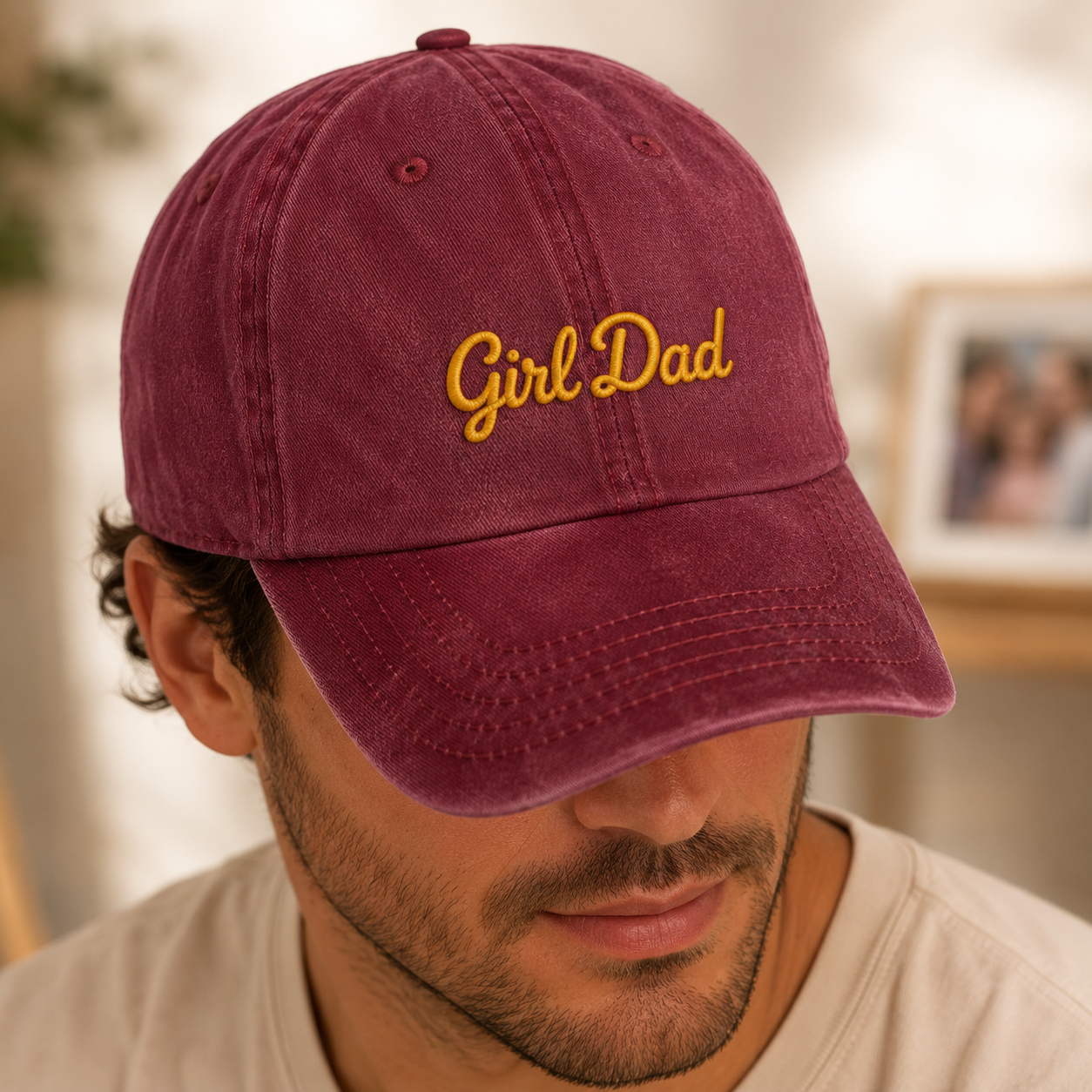 Girl Dad Washed Cap, Gold Script Embroidery Gift for Fathers Day - Washed Cap - lifestyle view 3