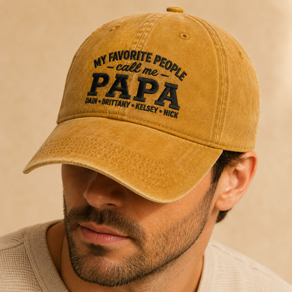 My Favorite People Call Me Papa Washed Cap, Custom Grandkids Names Dad Gift - Washed Cap - lifestyle view 3
