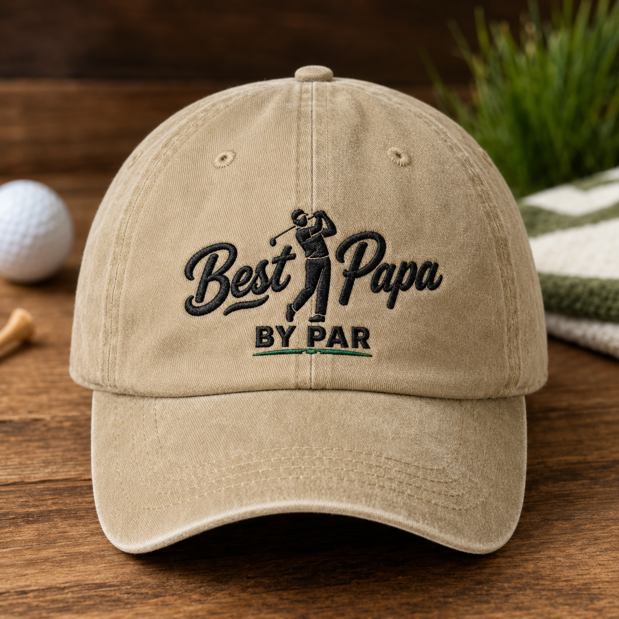 Best Papa By Par Washed Cap, Grandpa Golf Hat Father's Day Gift - Washed Cap - front view