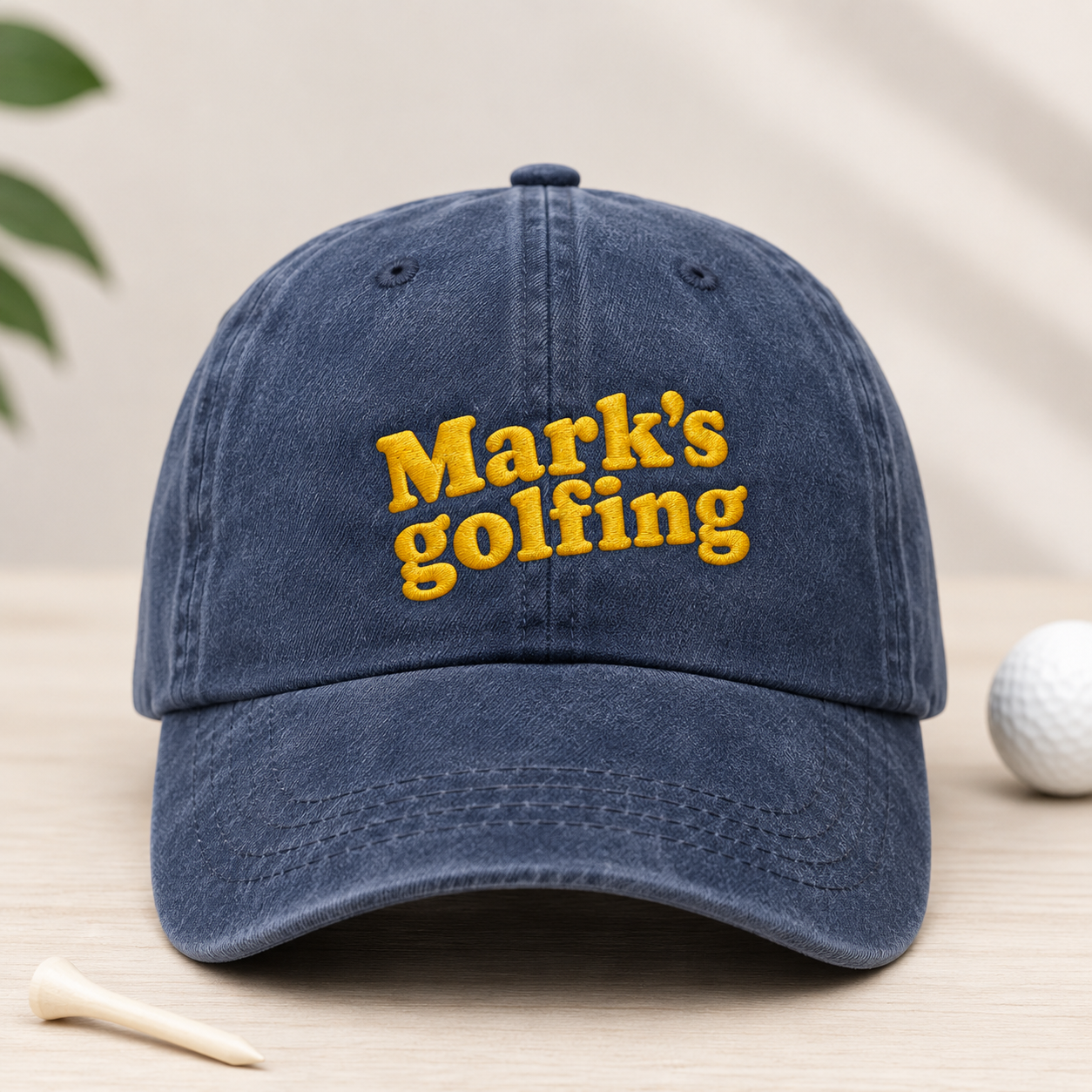 Mark's Golfing Washed Cap, Embroidered Golf Hat for Men - Washed Cap - front view