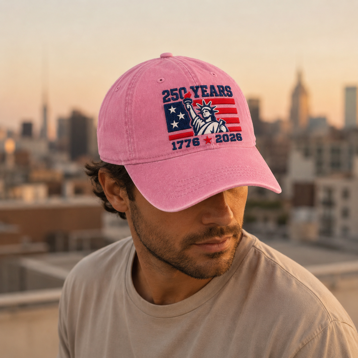 250 Years Washed Cap, 1776 2026 Statue of Liberty Patriotic Hat - washed cap - lifestyle view 7