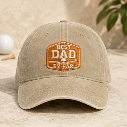 Dad By Par Golf Washed Cap, Funny Father Golfer Father's Day Gift - Washed Cap - detail view