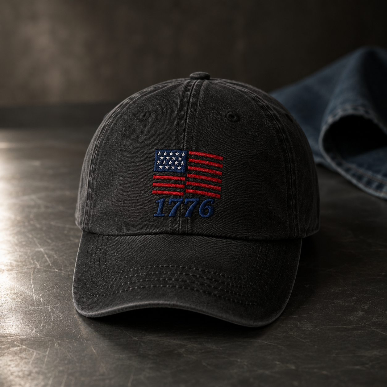American Flag 1776 Washed Cap, Patriotic Embroidered Dad Hat - washed cap - lifestyle view 3