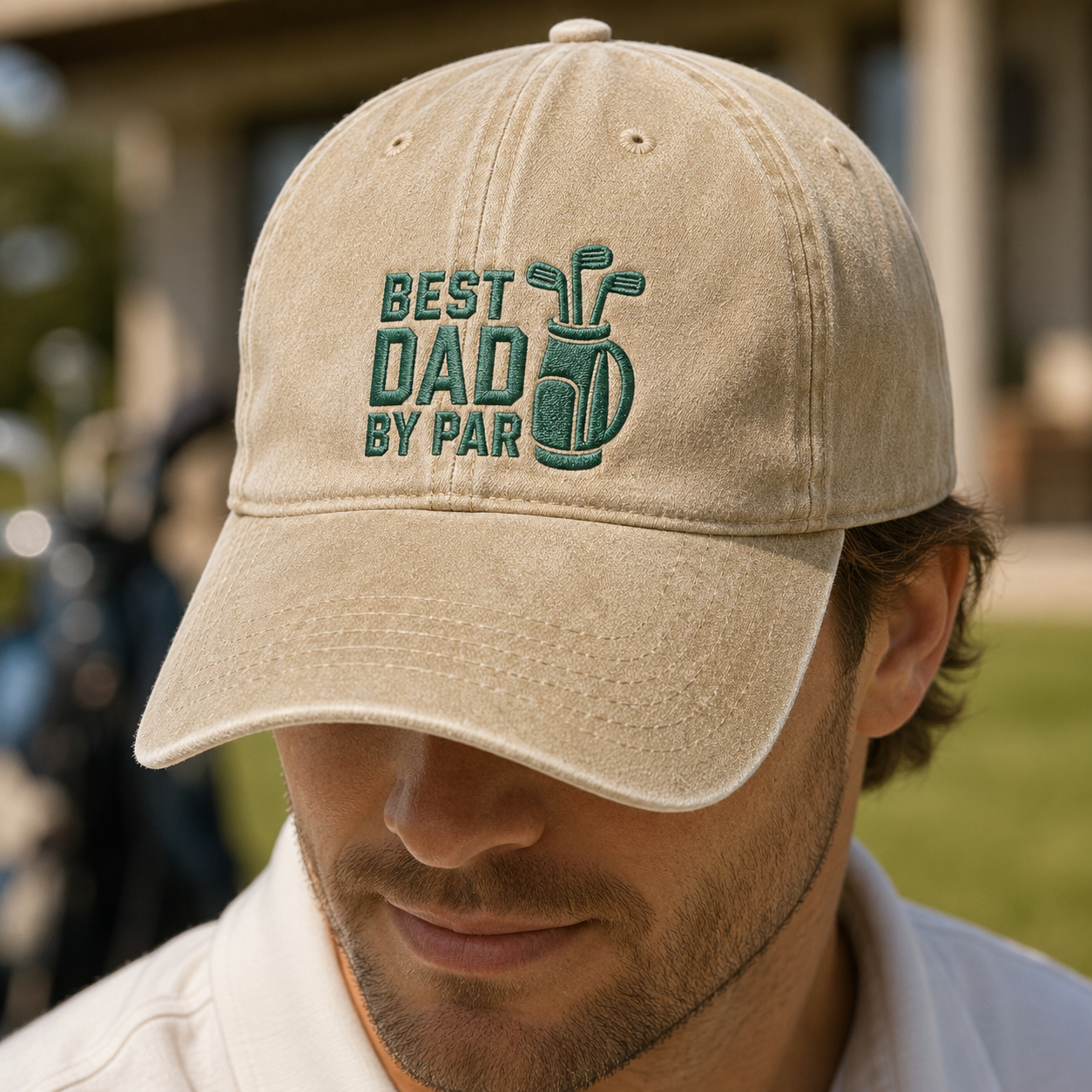 Dad By Par Golf Washed Cap, Father's Day Gift for Golfer Dads - Washed Cap - lifestyle view 3
