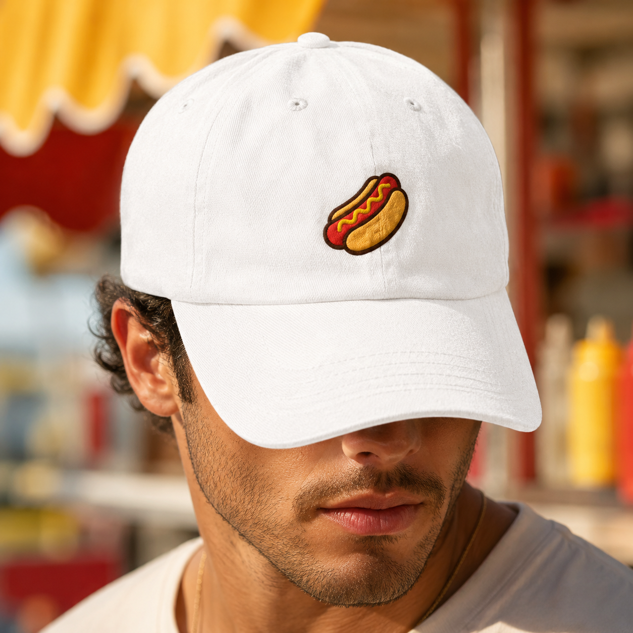 Hot Dog Embroidered Washed Cap, Baseball Hat for Cookout Fans - Washed Cap - lifestyle view 3