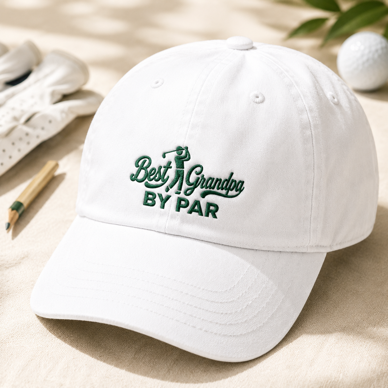 Grandpa By Par Golf Washed Cap, Father's Day Hat for Papa Golfer - Washed Cap - detail view
