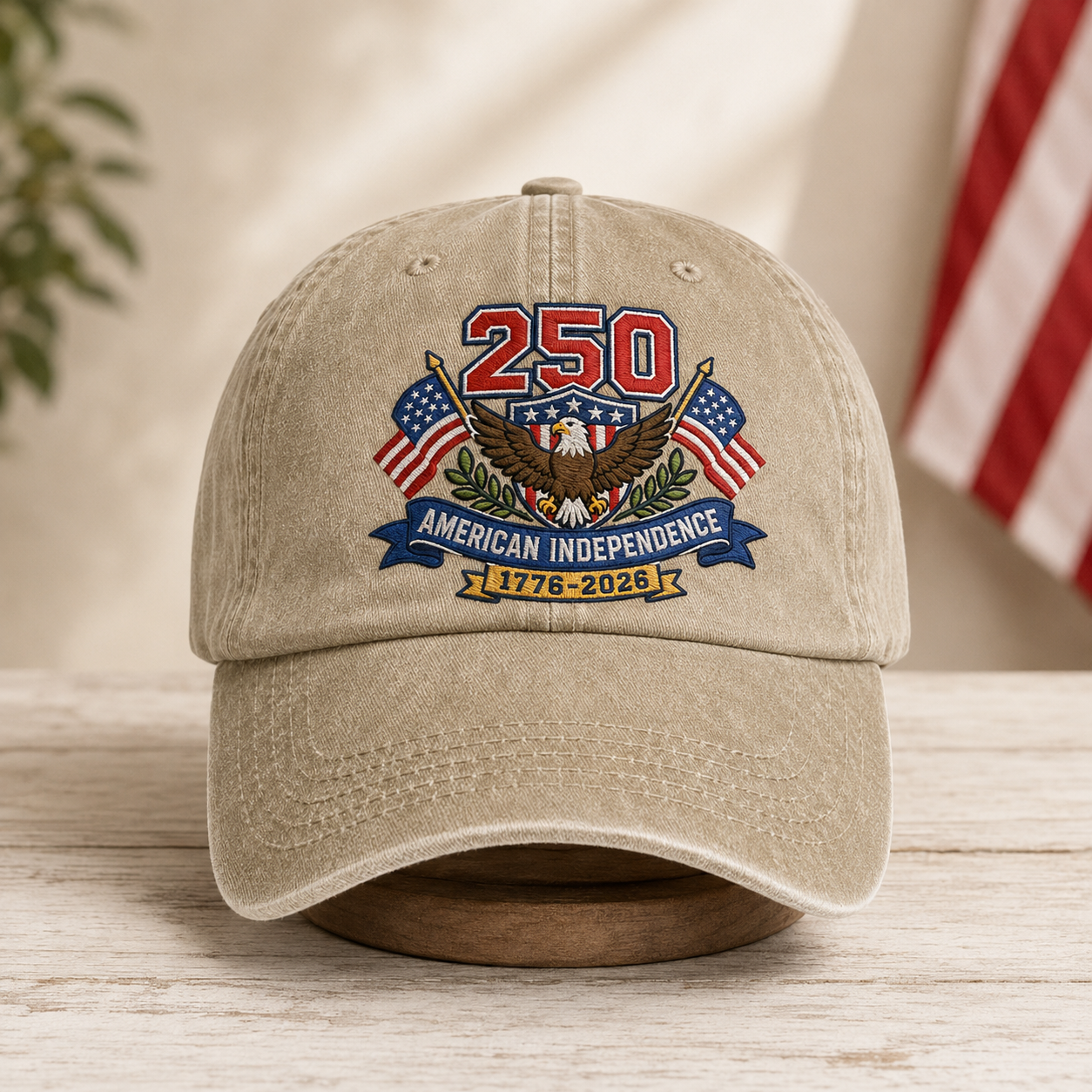 250 American Independence Washed Cap, 1776-2026 Patriotic Eagle USA Anniversary Hat - washed cap - front view