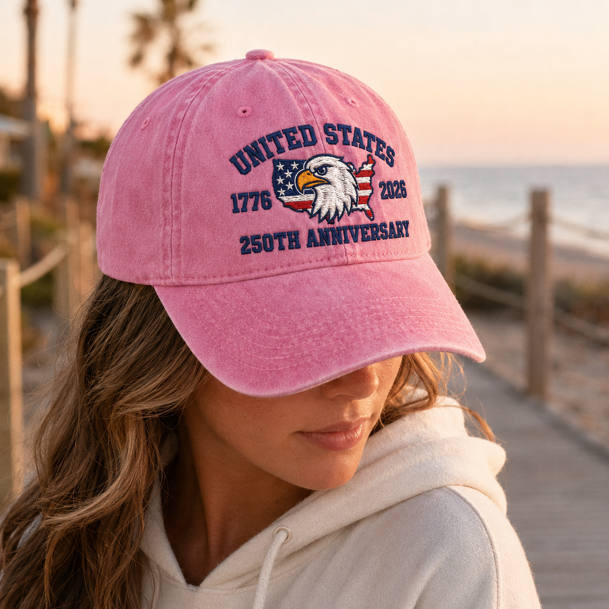 United States 250th Anniversary Washed Cap, 1776 2026 Patriotic Eagle USA Hat - washed cap - detail view