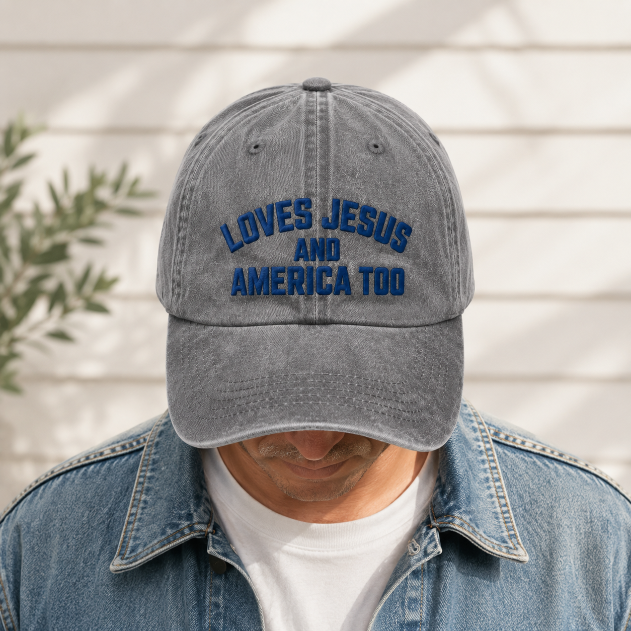 Loves Jesus and America Too Washed Cap, Patriotic Christian Dad Hat - Washed Cap - lifestyle view 6