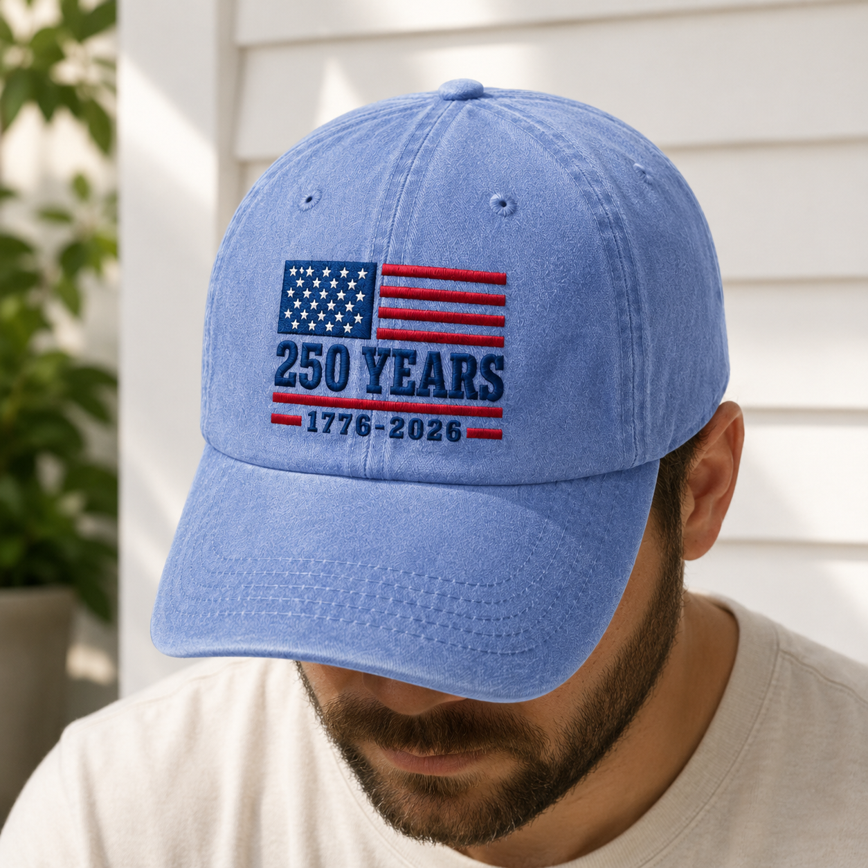 250 Years 1776-2026 USA Flag Washed Cap, America 250th Birthday Hat - washed cap - lifestyle view 6