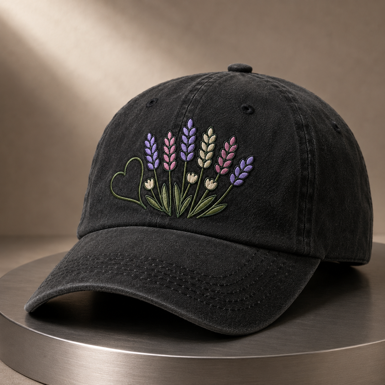 Lavender Wildflower Washed Cap, Embroidered Floral Hat for Garden Lovers - washed cap - lifestyle view 4