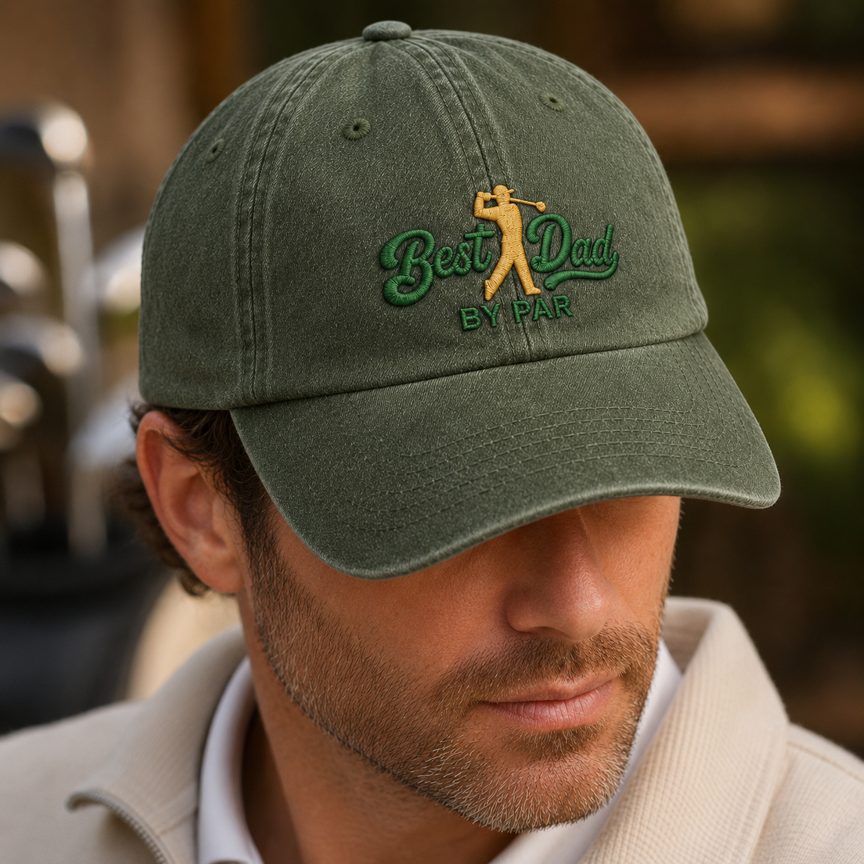 Best Dad By Par Golf Washed Cap, Embroidered Dad Hat for Fathers Day Gift - Washed Cap - lifestyle view 4