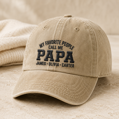 My Favorite People Call Me Papa Washed Cap, Personalized Grandpa Hat Gift - Washed Cap - lifestyle view 2