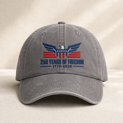250 Years of Freedom Hat, Patriotic Eagle Washed Cap, 1776-2026 America Gift - washed cap - lifestyle view 3