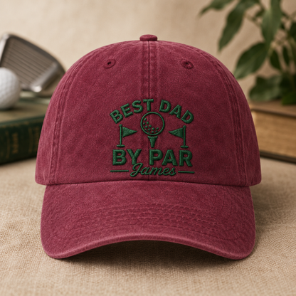 Best Dad By Par James Washed Cap, Personalized Golf Hat for Father's Day - Washed Cap - lifestyle view 2