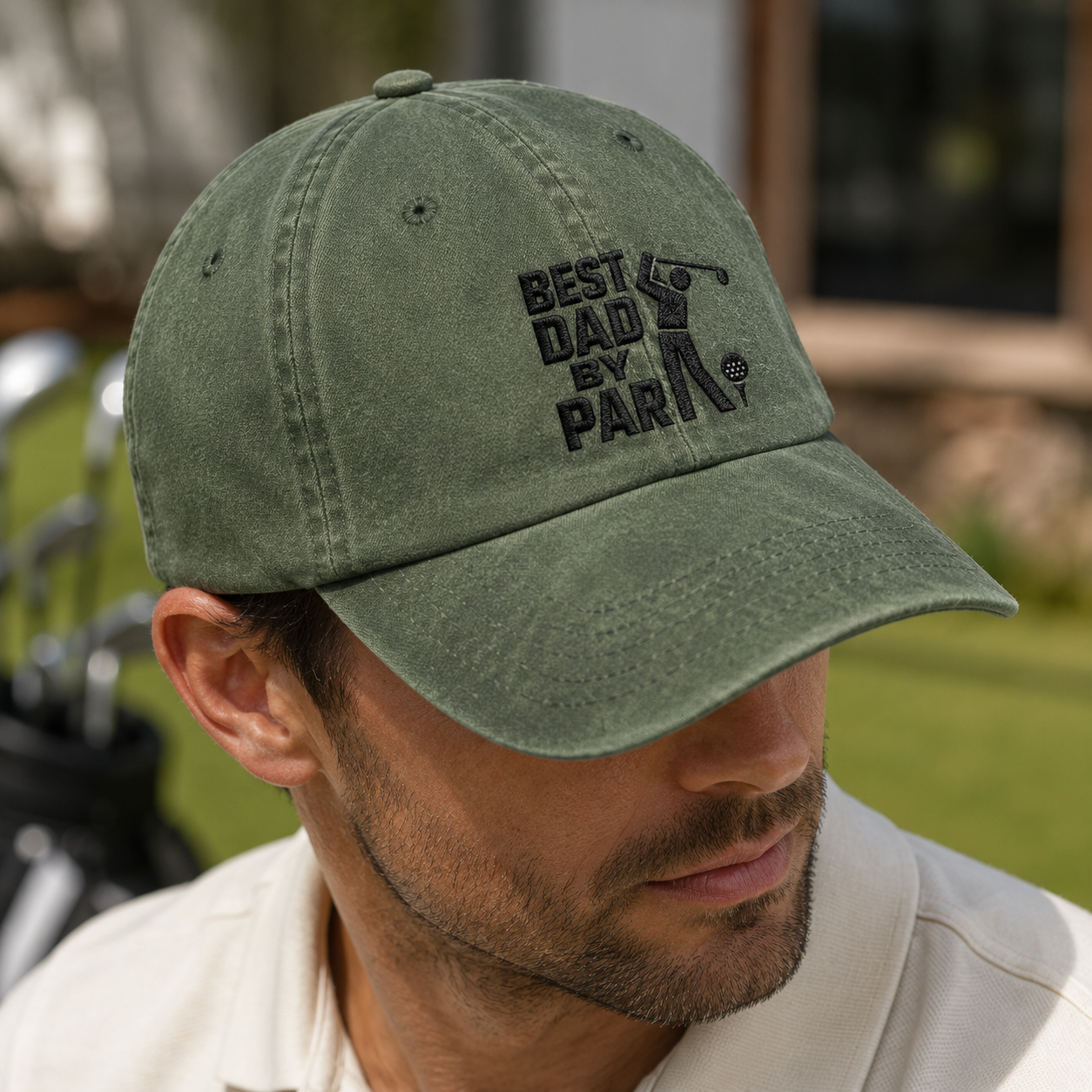 Best Dad By Par Washed Cap, Golf Father Embroidered Hat for Father's Day - Washed Cap - lifestyle view 3