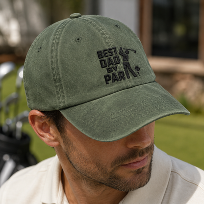 Best Dad By Par Washed Cap, Golf Father Embroidered Hat for Father's Day - Washed Cap - lifestyle view 3