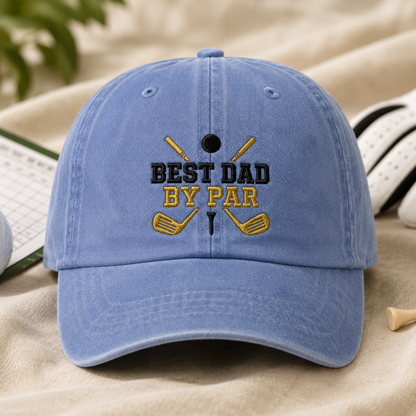 Dad By Par Golf Washed Cap, Funny Father Golfing Gift - Washed Cap - lifestyle view 2