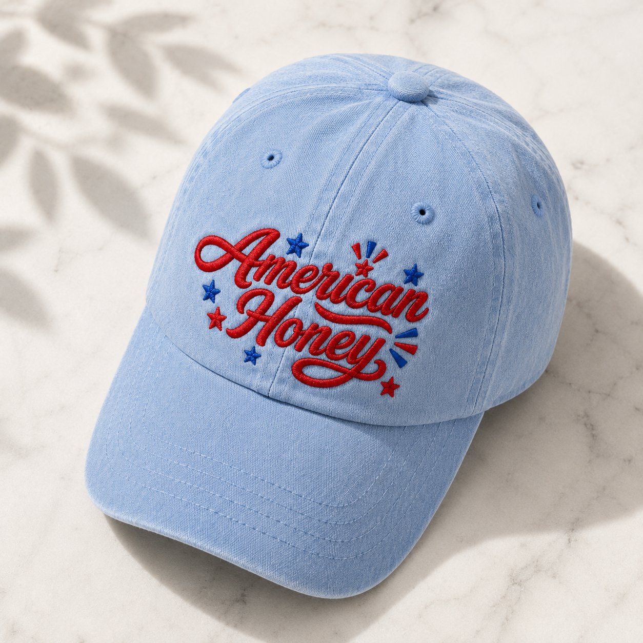 American Honey Washed Cap, Patriotic Embroidered Hat for 4th of July - washed cap - lifestyle view 5