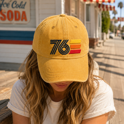 76 Retro Stripe Washed Cap, Embroidered Patriotic Dad Hat for Americana Outfits - washed cap - detail view