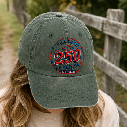 Years of 250 Freedom Washed Cap, Patriotic 1776 2026 America Birthday Hat - washed cap - lifestyle view 8