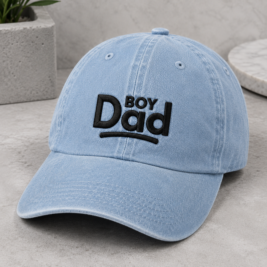 Boy Dad Washed Cap, Father's Day Hat for Proud Dad - Washed Cap - detail view